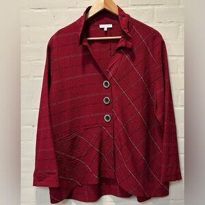 Habitat Red Textured Fabric Wire Collar Tunic Blouse Sz XL Lagenlook Art to Wear